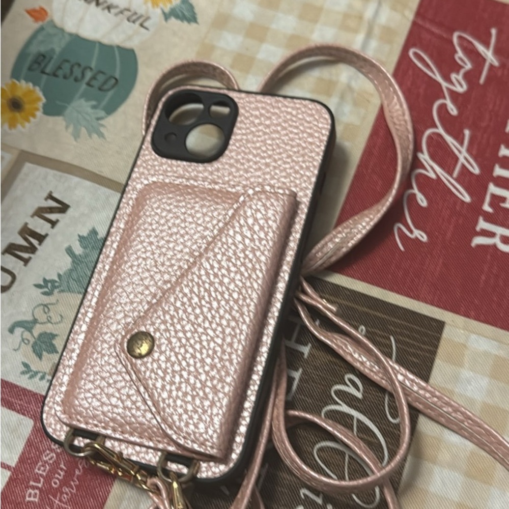 Rose Gold Leather Phone Case with Strap